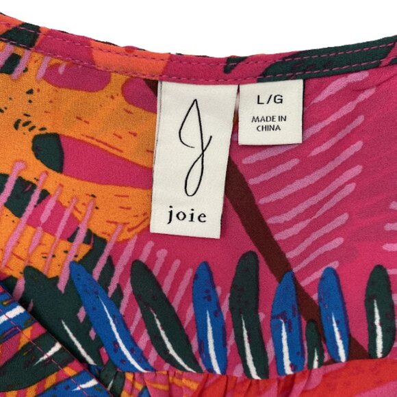 Joie Cropped Blouse Tropical Button up Vibrant Parrots Print Pink Red Green - Picture 7 of 9